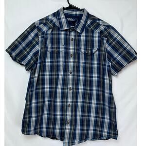 Prana Men's Blue/Gray Plaid Short Sleeve Preppy Casual Vacation Shirt - Large